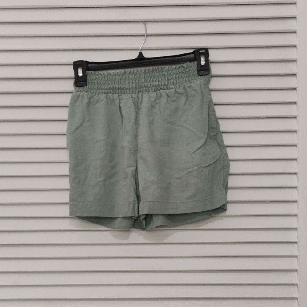 Green Elastic Waist Shorts